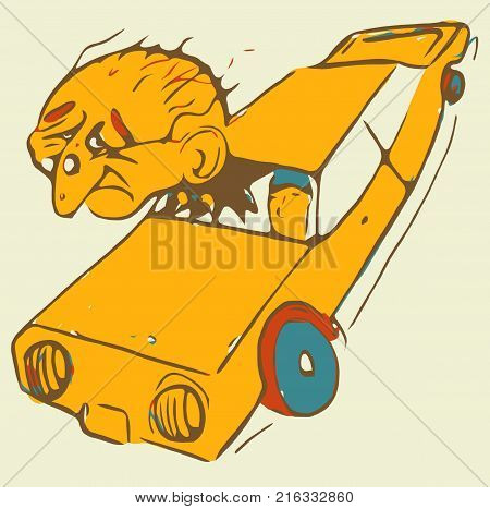 A picture of an old man trying to drive