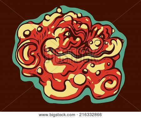 A picture of a demon face that is red