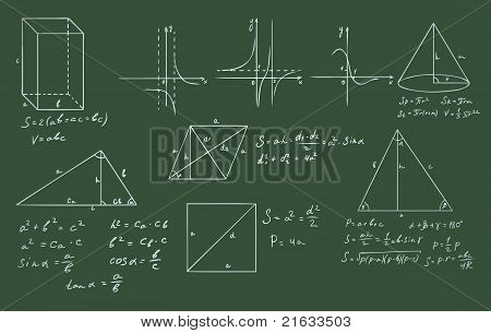 matematik og geometri på grøn tavle vektor sæt