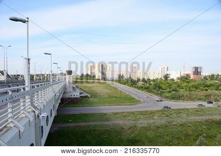 Omsk Russia - August 5 2017: Day of the city of Omsk blocked traffic on the streets of the city for the Siberian International Marathon.