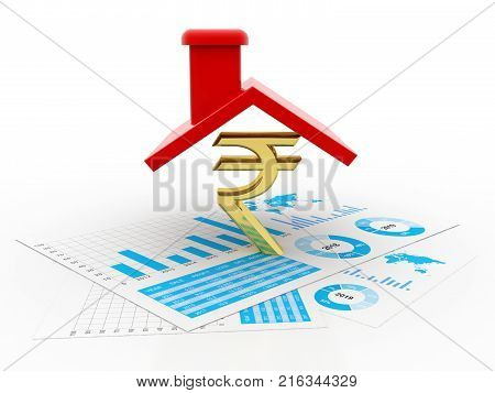 House with rupee symbol. Real Estate Concept with Indian Rupee. 3d render