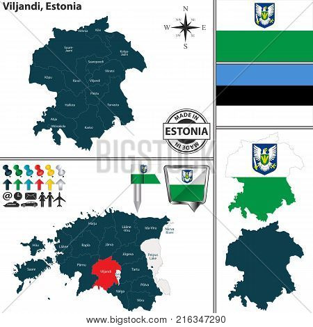 Vector map of Viljandi region and location on Estonian map