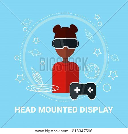 Head Mounted Display Woan Wearing Virtual Reality Headset Modern Gaming Technology Concept Vector Illustration