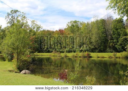Early autumn colors at the pond in the park