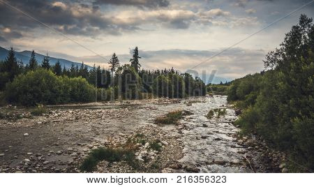 Bela River with Krivan Peak in Background in Slovakia