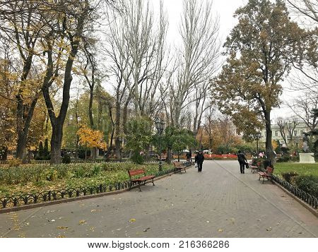 Odessa Ukraine - November 17 2017: Deribasovskaya Street Big Moscow Hotel. Deribasovskaya Street Is 