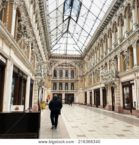 Odessa Ukraine - November 17 2017: Deribasovskaya Street Big Moscow Hotel. Deribasovskaya Street Is 