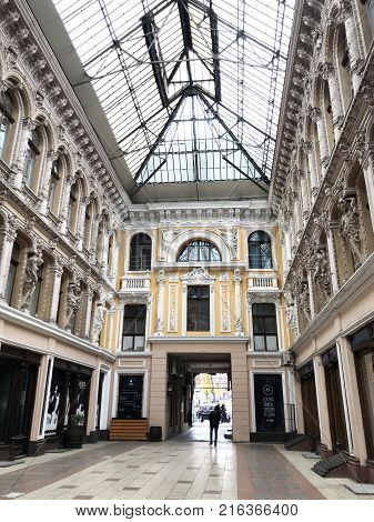 Odessa Ukraine - November 17 2017: Deribasovskaya Street Big Moscow Hotel. Deribasovskaya Street Is 