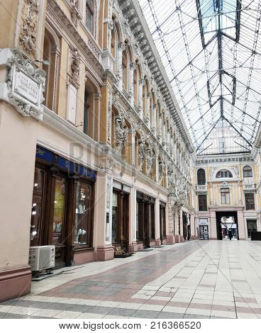 Odessa Ukraine - November 17 2017: Deribasovskaya Street Big Moscow Hotel. Deribasovskaya Street Is 