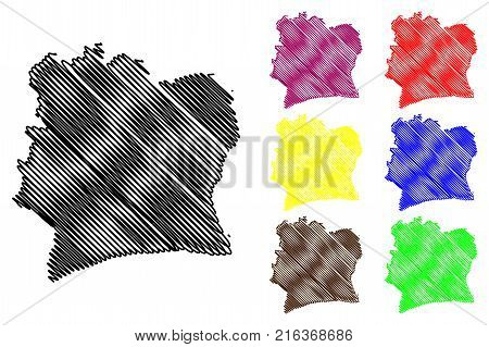 Ivory Coast map vector illustration , scribble sketch Republic of Côte d'Ivoire