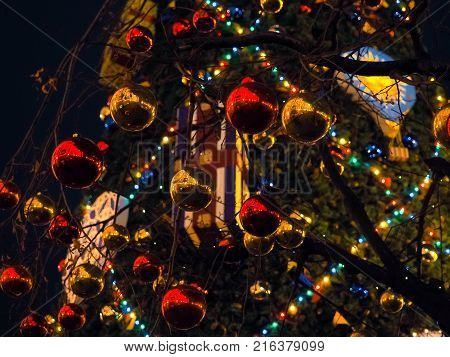 Christmas Ball Ornaments Decoration Hanging, Beautiful Christmas Balls Bokeh, Abstract Blurred Bokeh