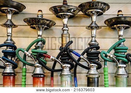 Baraku or shisha in many colors on bar
