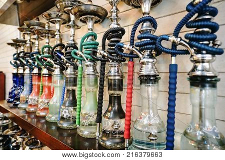 Baraku or shisha in many colors on bar