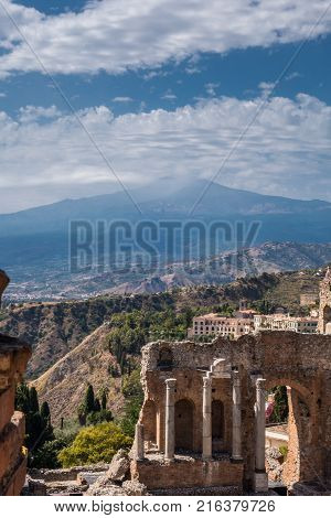 View To Etna Over Taormina In Sizily