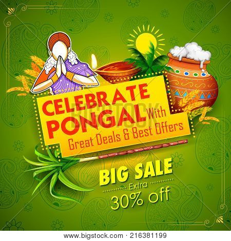 illustration of Happy Pongal Holiday Harvest Festival of Tamil Nadu South India Sale and Advertisement background