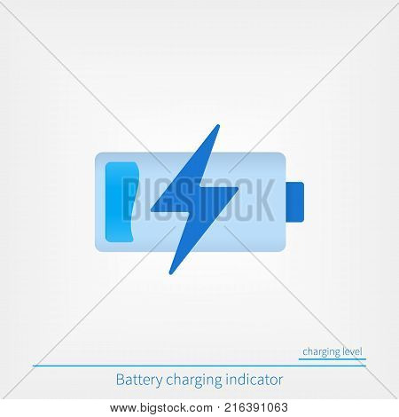 Battery Charging vector icon. charging level and lightning in blue material design