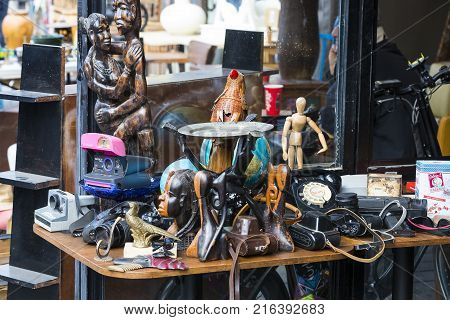 TEL AVIV-JAFFA, ISRAEL - 24 NOVEMBER 2017:Street flea market of old things and antiques in the old district of Tel Aviv