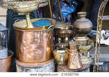 TEL AVIV-JAFFA, ISRAEL - 24 NOVEMBER 2017:Street flea market of old things and antiques in the old district of Tel Aviv