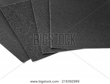 Black sandpaper sheets water proof on the white background