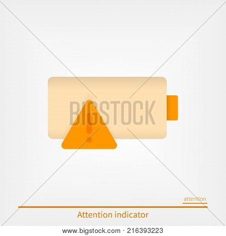 Battery attention indicator icons Caution sign. Quality orange icon in material design.