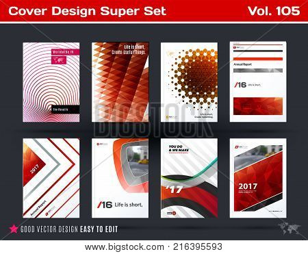 Set of design of business vector template, brochure, abstract annual report, cover, flyer in A4 with olourful round, soft, triangular shapes, abstract lines for finance, teamwork with background.