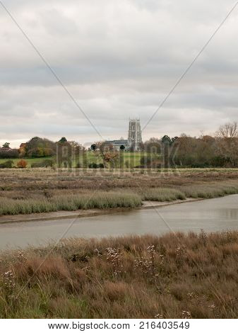 Stream Estuary Running Through Countryside Autumn Alresford Creek Church