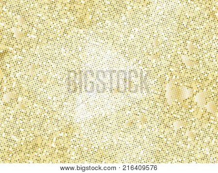 Gold sequins texture. Abstract halftone background. Vector golden pattern of round elements
