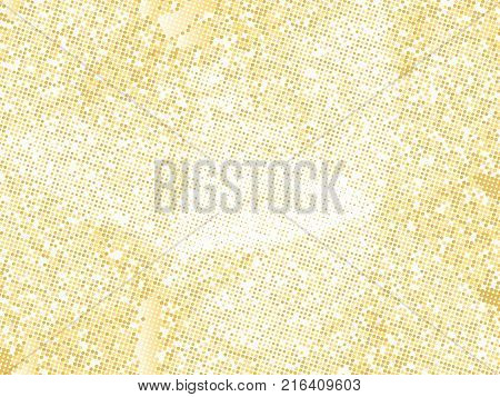 Gold sequins texture. Abstract halftone background. Vector golden pattern of round elements