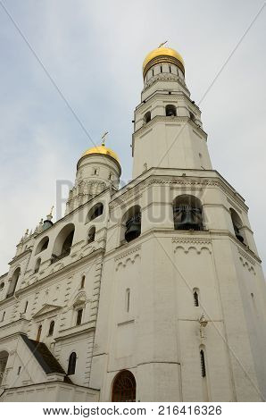 A view of the Ivan the Geat bell tower and Belfry of the assumption in the Moscow Kremlin