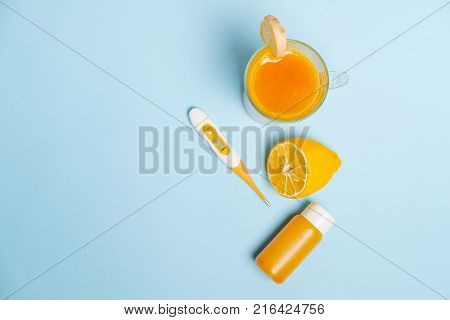 Ginger Shot Healthy Drink With Curd In A Plastic Bottle On White Background. Immunity Boosting Tonic