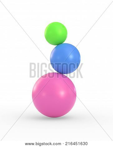 falling unbalanced three balls isolated on white background 3d render
