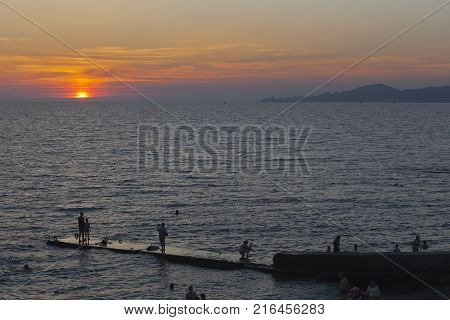 Adler, Krasnodar region, Russia - July 7, 2016: Sunset in Adler, Sochi