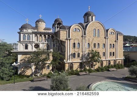 Shelter for the content of lonely aged people with the churches of the Annunciation, St. Saint Spyridon Trimifuntskogo Wonderworker, Chapel of St. Cyprian and Justina in Sochi, Adler, Krasnodar region, Russia