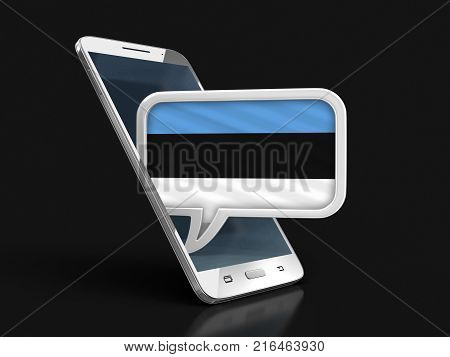 3d illustration. Touchscreen smartphone and Speech bubble with Estonian flag. Image with clipping path