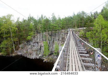 Rope Bridge In The National Park Repovesi, Finland.