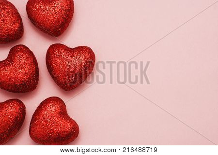 Close Up Red Hearts Over Pink Background
