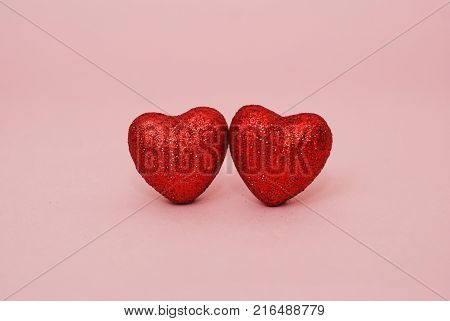 Valentines Day hearts - two Red Hearts Glitter