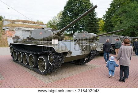 Brest, Belarus - September 25, 2016: T-44 tank on the territory of the Brest Fortress