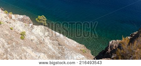 Panoramic view of Meditarranean Sea in Spoon Island Fethiye, Turkey