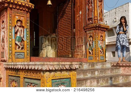 Lakheri, India, November 7, 2017 : Women At The Temple During Lakheri Festival, A Part Of Bundi Utsa