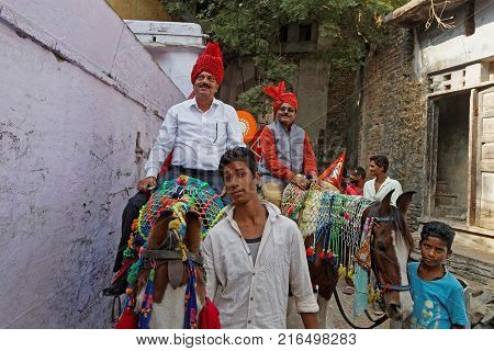 Lakheri, India, November 7, 2017 : Women At The Temple During Lakheri Festival, A Part Of Bundi Utsa