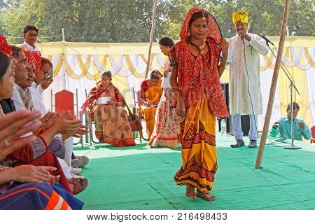 Lakheri, India, November 7, 2017 : Women At The Temple During Lakheri Festival, A Part Of Bundi Utsa