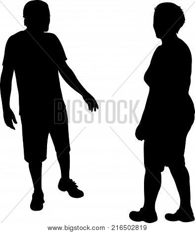 a couple talking, black color silhouette vector
