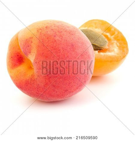 Two apricot fruit isolated on white background cutout