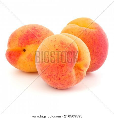 three apricot fruit isolated on white background cutout