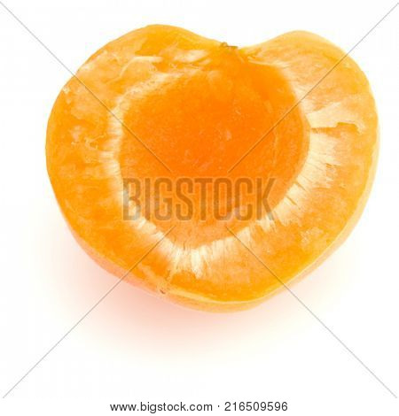One apricot half isolated on white background cutout