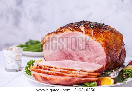 Christmas Smoked Roasted Glazed Holiday Pork Ham