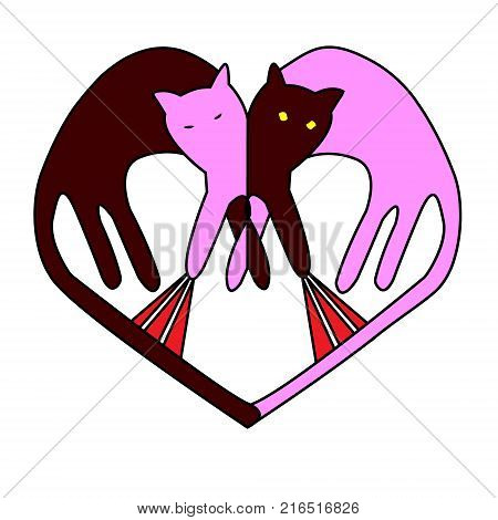Heart vector. The symbol of spring cat fights. Cats are funny animals. Print.