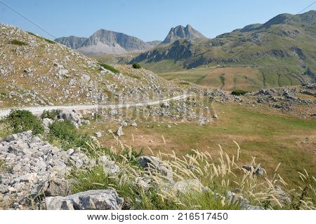 landscape Moraca Mountains with peak of Veliki and Mali Zurim, Montenegro