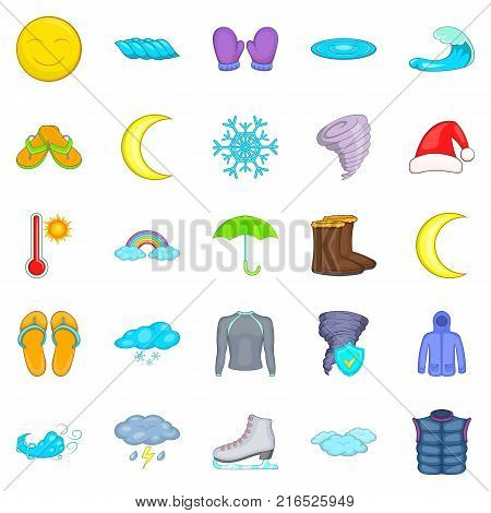 Autumn weather icons set. Cartoon set of 25 autumn weather vector icons for web isolated on white background